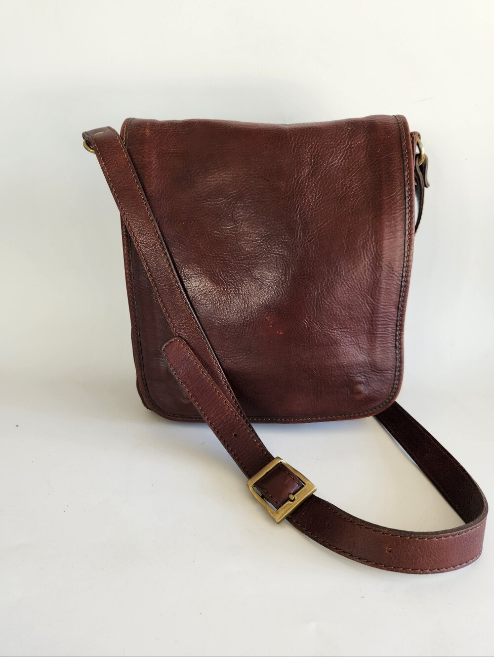 MERCI MARIE Made In Italy Handbag Vintage Messenger Brown Genuine Leather